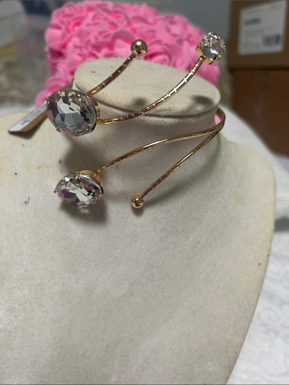 Gold Crystal Open Cuff Bracelet - Women Jewelry
